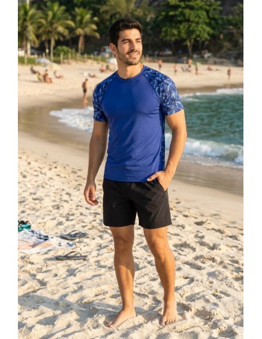 Remera Hawaii Flores Azul Marino UV